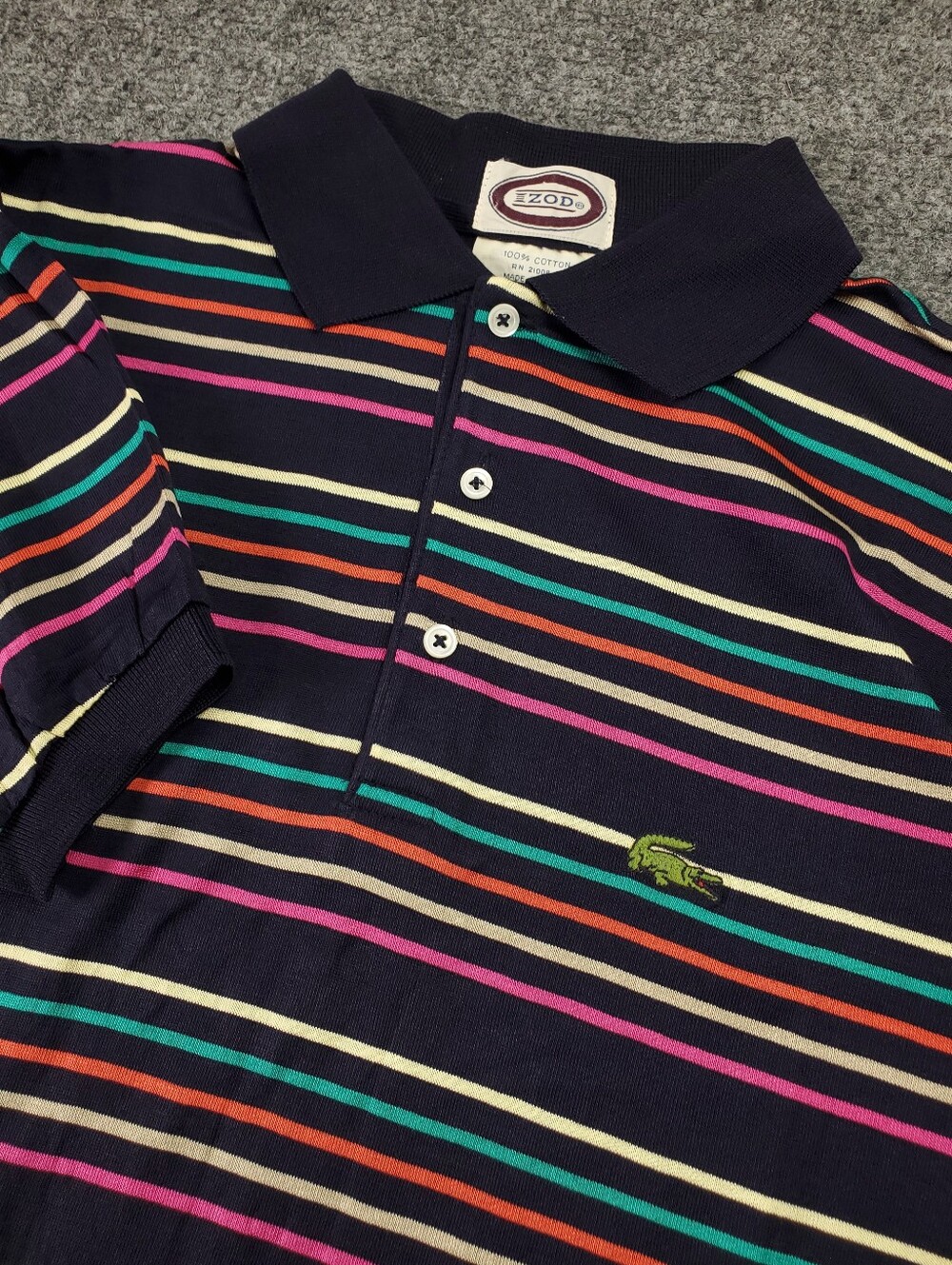Vintage 80s Izod Lacoste Polo Shirt Small Multicolor Stripe Preppy Made Japan
